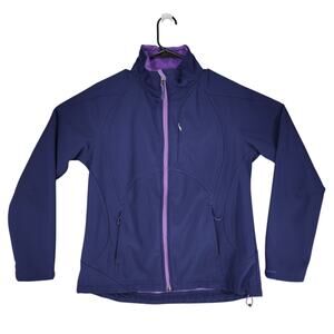 Double Diamond M‎ Softshell Jacket Womens Fleece Lined Purple Zip Pockets Bungee